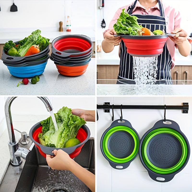 2pcs Foldable Silicone Colander Large and Small Sizes Kitchen Sink Drain Basket