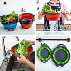 2pcs Foldable Silicone Colander Large and Small Sizes Kitchen Sink Drain Basket
