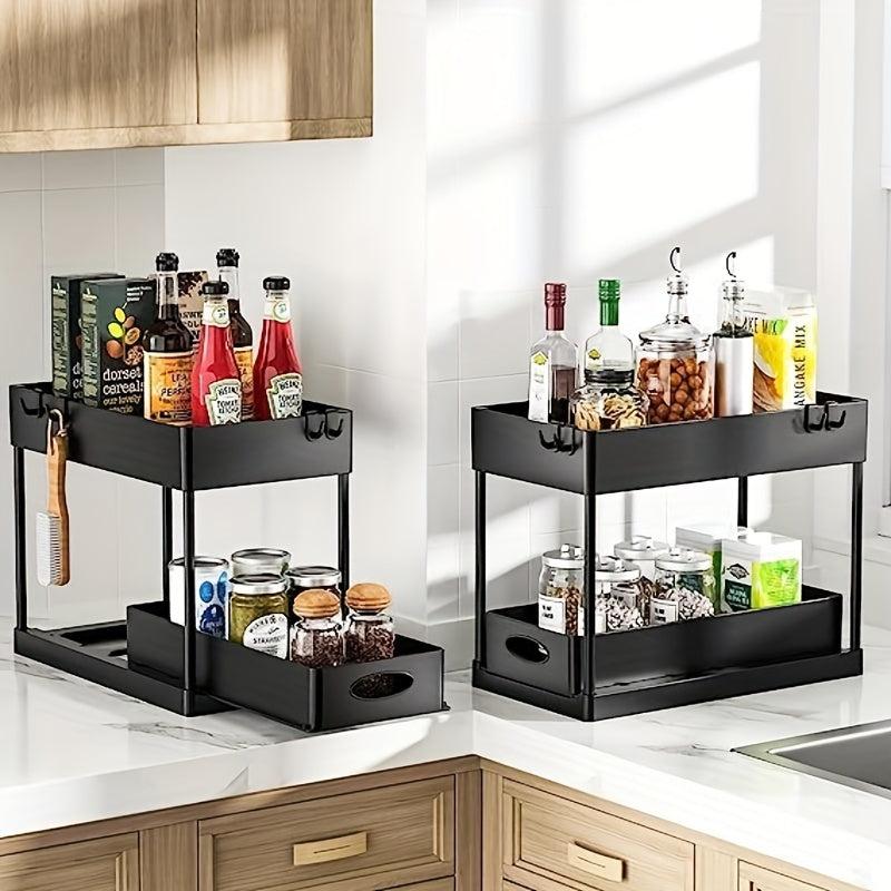 Pull Out Spice Rack Kitchen Organization Hooks Shelf Cabinet Sink Organizer