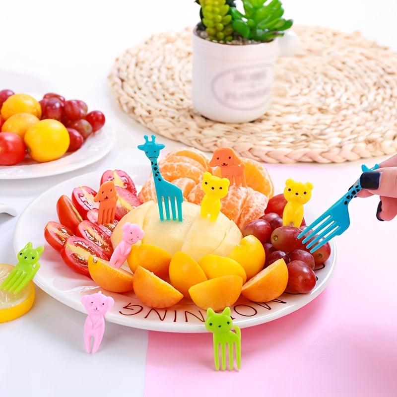10pcs Mini Fruit Forks for Kids - Fun Cartoon Design