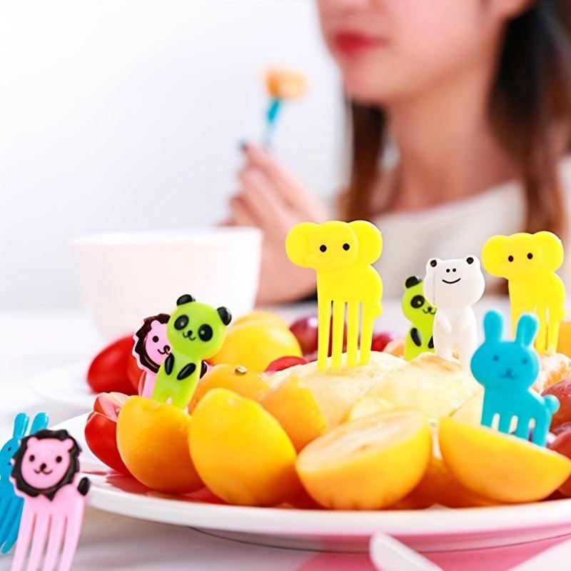 10pcs Mini Fruit Forks for Kids - Fun Cartoon Design