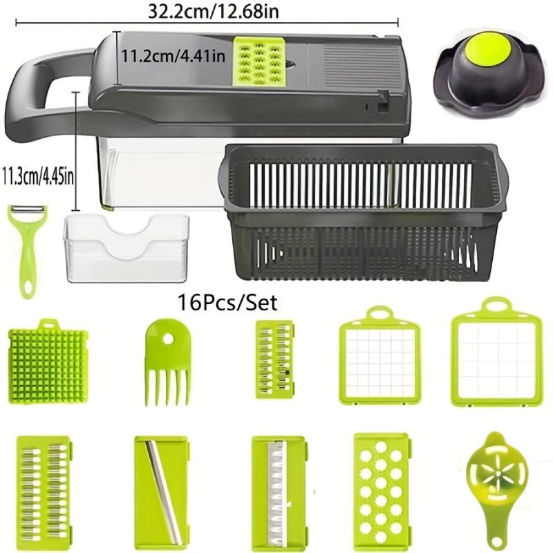 16pcs Vegetable Chopper Slicer Cutter with Container & Hand Guard