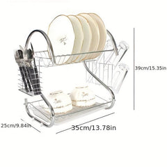 2 Tier Dish Drying Rack Rust Proof with Storage