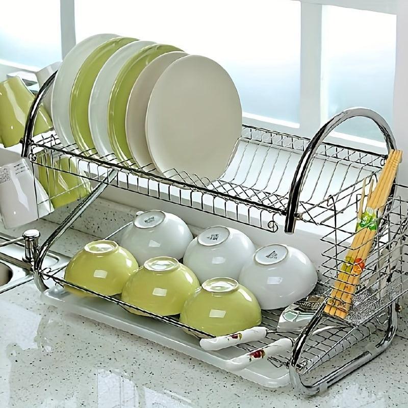 2 Tier Dish Drying Rack Rust Proof with Storage