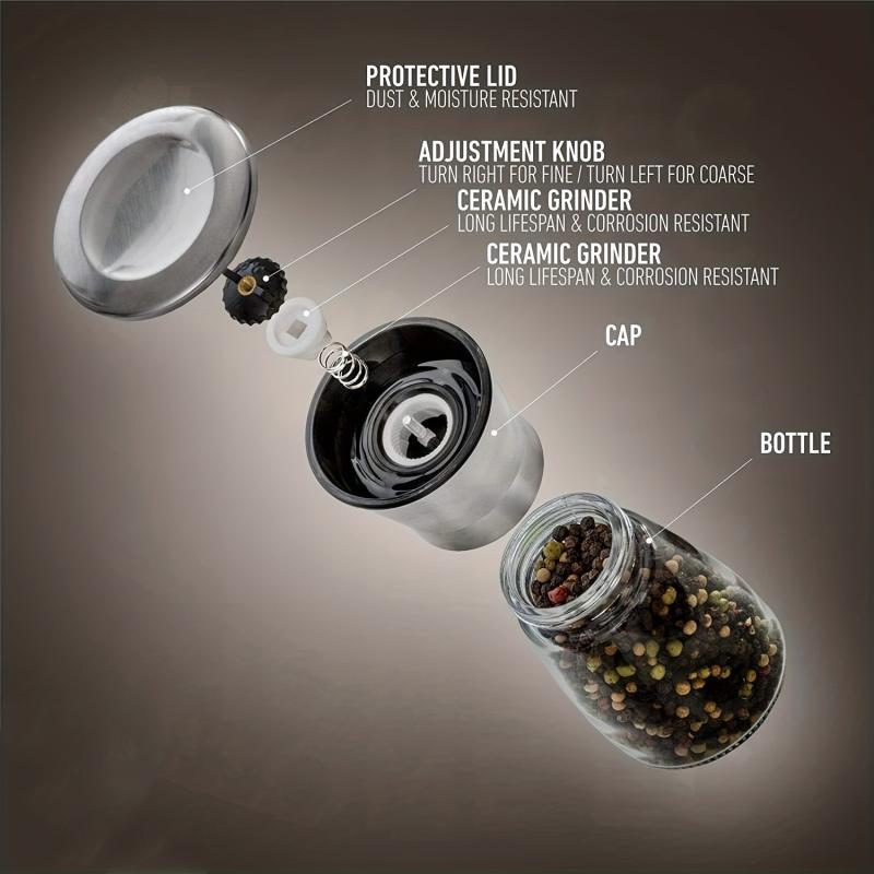 Adjustable Ceramic Core Pepper Grinder and Sea Salt Mill