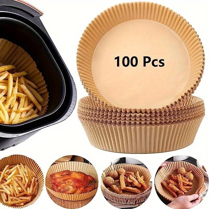 Disposable Air Fryer Liners 100pcs 16-19cm Paper Liner for Basket Bowls Trays