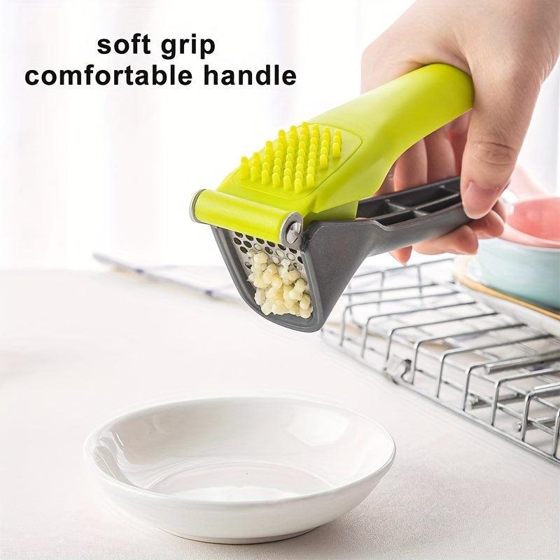 Green Stainless Steel Garlic Press Manual Crusher