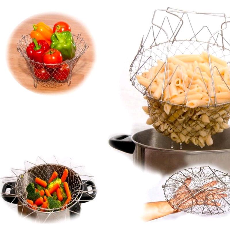 Collapsible Steam Rinse Filter French Chef Basket Drainer