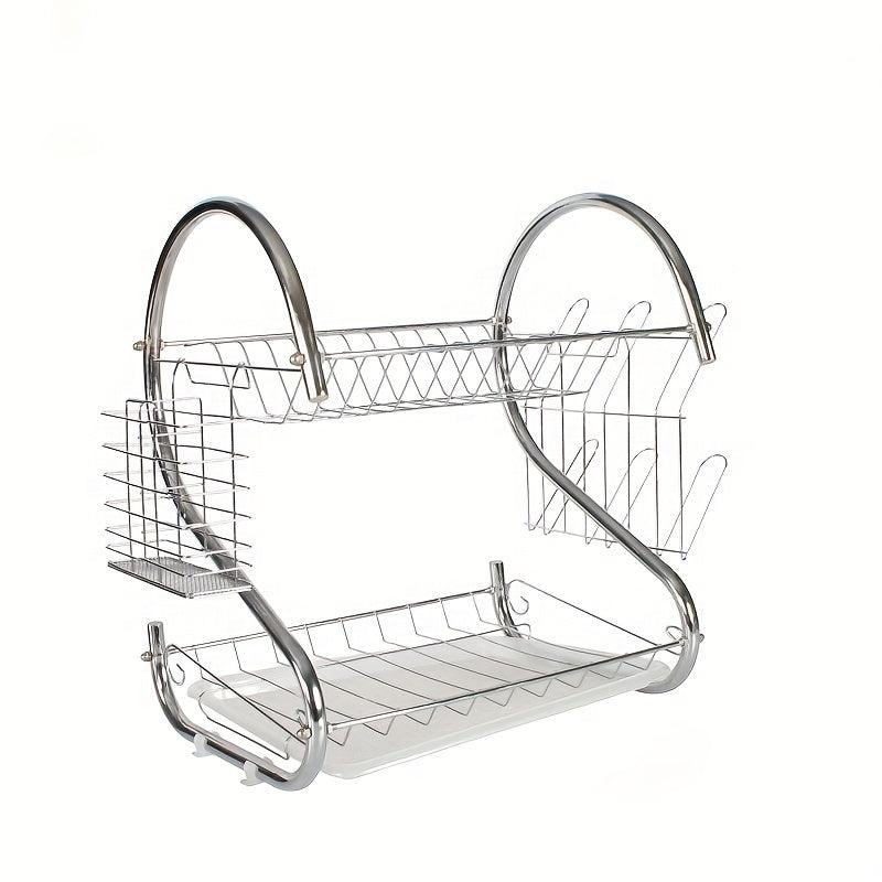 2 Tier Rust Proof Dish Drying Rack with Hooks