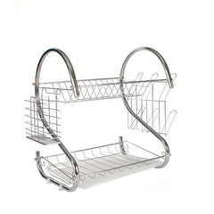 2 Tier Rust Proof Dish Drying Rack with Hooks