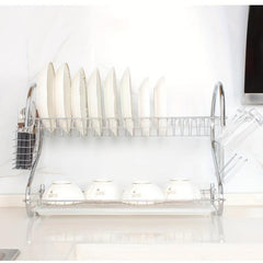 2 Tier Rust Proof Dish Drying Rack with Hooks
