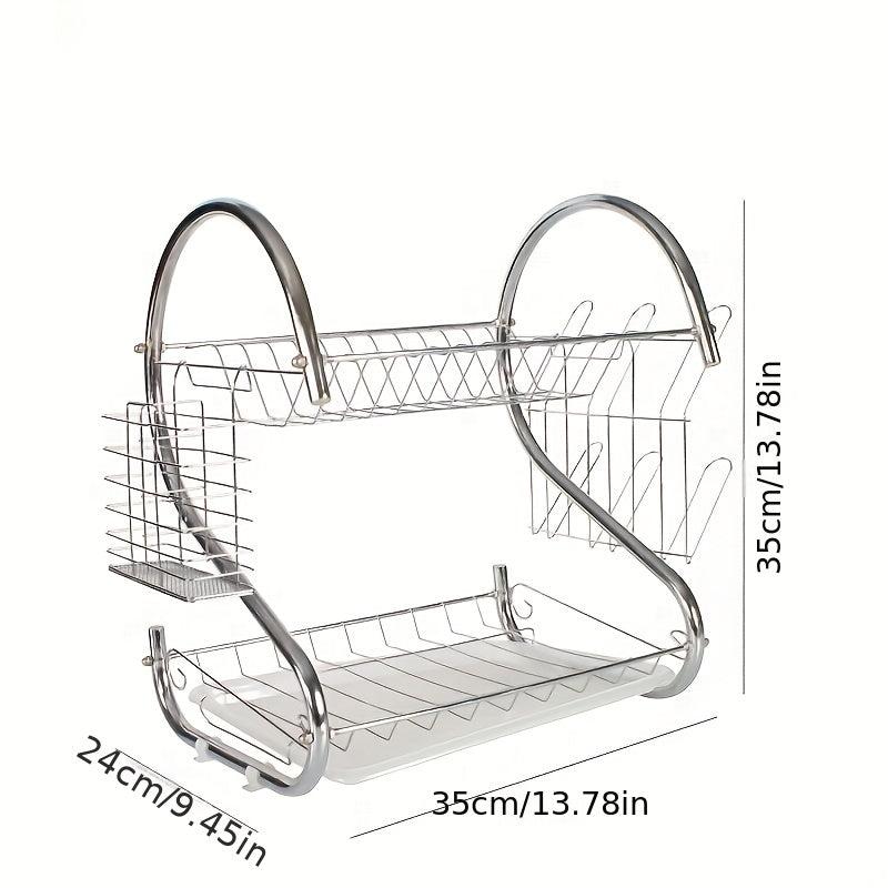 2 Tier Rust Proof Dish Drying Rack with Hooks