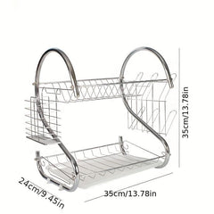 2 Tier Rust Proof Dish Drying Rack with Hooks