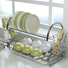 2 Tier Rust Proof Dish Drying Rack with Hooks
