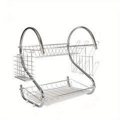 2 Tier Rust Proof Dish Drying Rack with Hooks