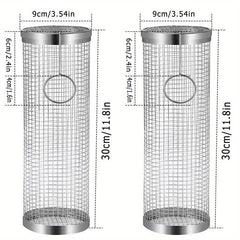 2pcs BBQ Rolling Grill Basket Stainless Steel Grilled Cage Round BBQ Grill Mesh