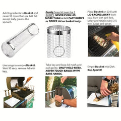 2pcs BBQ Rolling Grill Basket Stainless Steel Grilled Cage Round BBQ Grill Mesh
