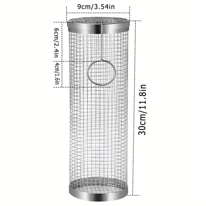 2pcs BBQ Rolling Grill Basket Stainless Steel Grilled Cage Round BBQ Grill Mesh