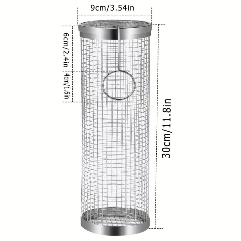 2pcs BBQ Rolling Grill Basket Stainless Steel Grilled Cage Round BBQ Grill Mesh