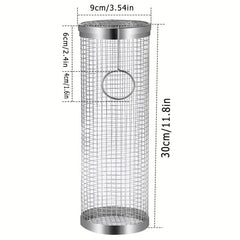 2pcs BBQ Rolling Grill Basket Stainless Steel Grilled Cage Round BBQ Grill Mesh