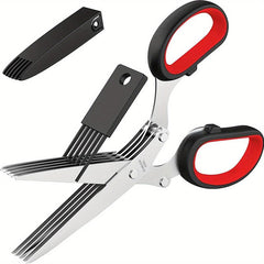 Stainless Steel Kitchen Scissors Herb Scissors 5 Blades Cutter Brush Green Onion