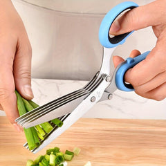 Stainless Steel Kitchen Scissors Herb Scissors 5 Blades Cutter Brush Green Onion