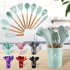 12pcs Non Stick Silicone Kitchen Utensil Set w/ Holder