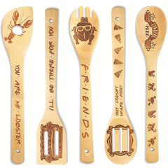 6pcs Burned Bamboo Spoons Set - Friends TV Show Merchandise