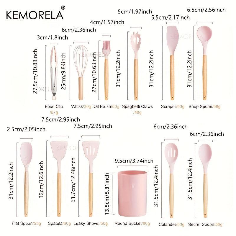 Silicone Utensil Set Non Stick Cooking Utensils with Wooden Handle