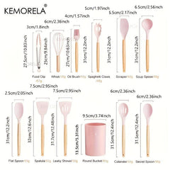 Silicone Utensil Set Non Stick Cooking Utensils with Wooden Handle