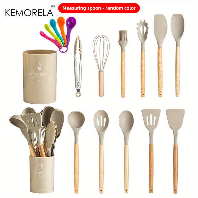 Silicone Utensil Set Non Stick Cooking Utensils with Wooden Handle