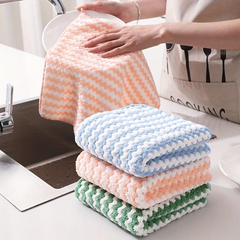 12pcs Microfiber Striped Dish Cloths - Soft Absorbent Towels