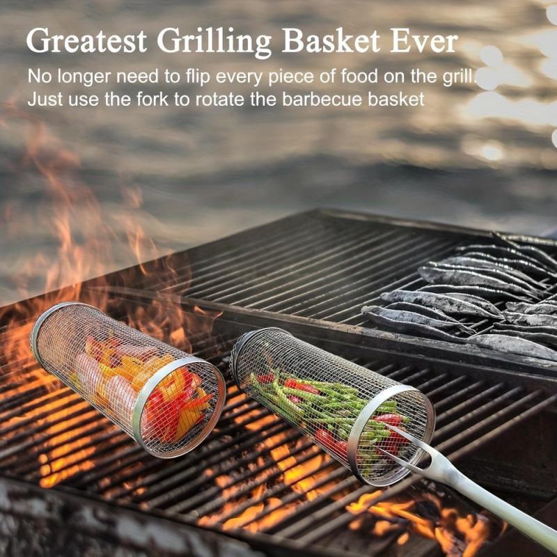 Stainless Steel Round BBQ Cage for Grilling Veggies & Fruits