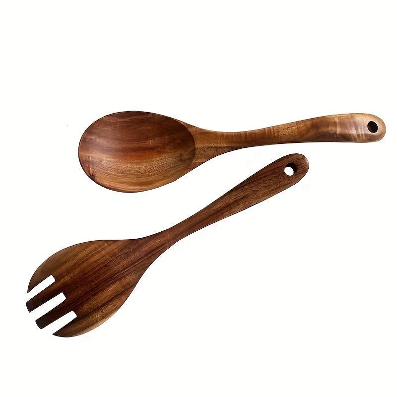 2pcs Wooden Salad Spoon and Fork Set Kitchen Supplies Gift