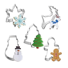 5pcs Christmas Cookie Molds Stainless Steel Cutters Xmas Tree Snowflake Snowman