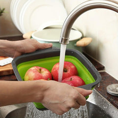 2pcs Silicone Collapsible Colander Fruit Vegetable Washing Basket Strainer