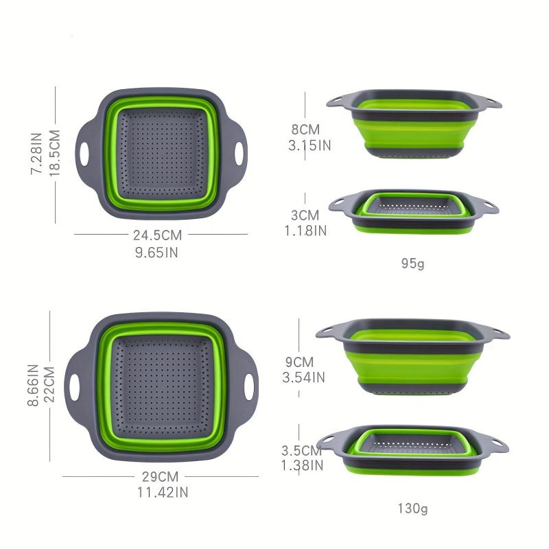 2pcs Silicone Collapsible Colander Fruit Vegetable Washing Basket Strainer
