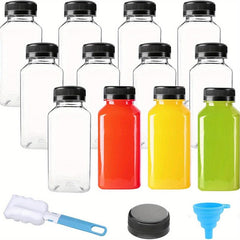12pcs 12oz 16oz Reusable Plastic Juice Bottle with Funnel & Brush