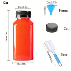 12pcs 12oz 16oz Reusable Plastic Juice Bottle with Funnel & Brush
