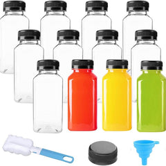 12pcs 12oz 16oz Reusable Plastic Juice Bottle with Funnel & Brush