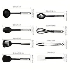 25pcs Silicone Cooking Utensil Set Non Stick With Metal Handle Spatula Set