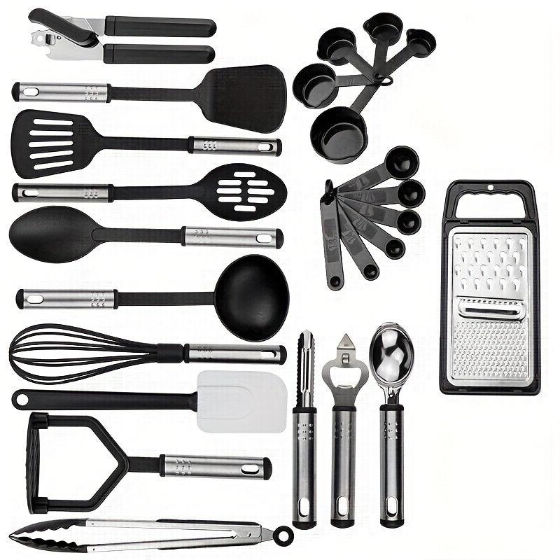 25pcs Silicone Cooking Utensil Set Non Stick With Metal Handle Spatula Set