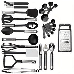 25pcs Silicone Cooking Utensil Set Non Stick With Metal Handle Spatula Set