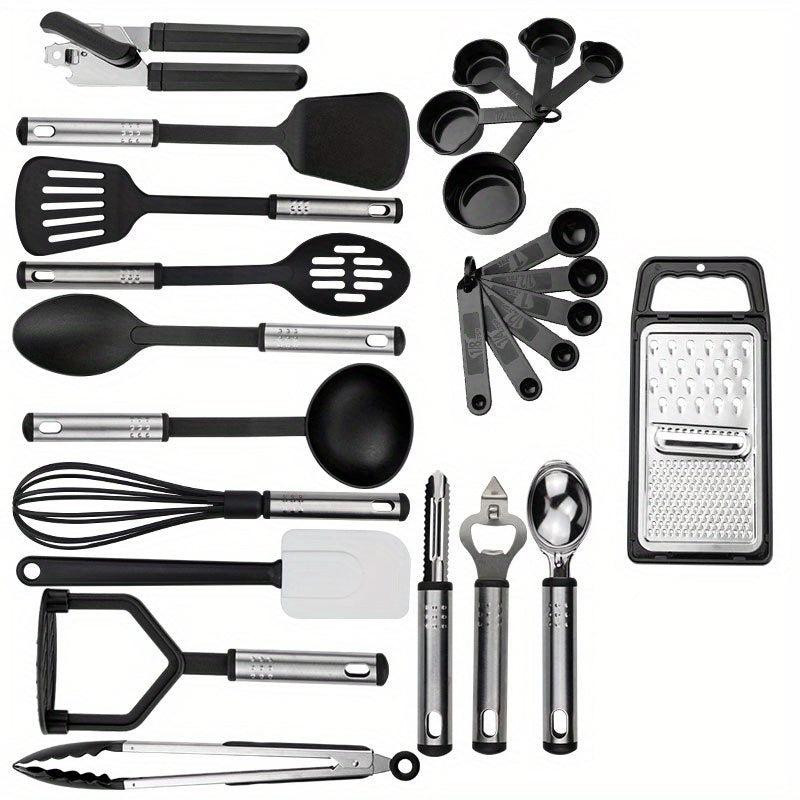 25pcs Silicone Cooking Utensil Set Non Stick With Metal Handle Spatula Set