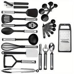 25pcs Silicone Cooking Utensil Set Non Stick With Metal Handle Spatula Set