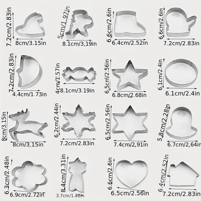 Christmas Cookie Cutters Set - 18pcs Stainless Steel Biscuit Mold Various Shapes
