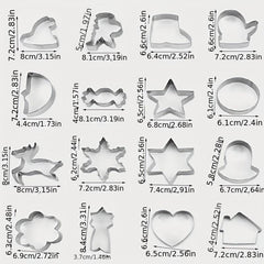 Christmas Cookie Cutters Set - 18pcs Stainless Steel Biscuit Mold Various Shapes