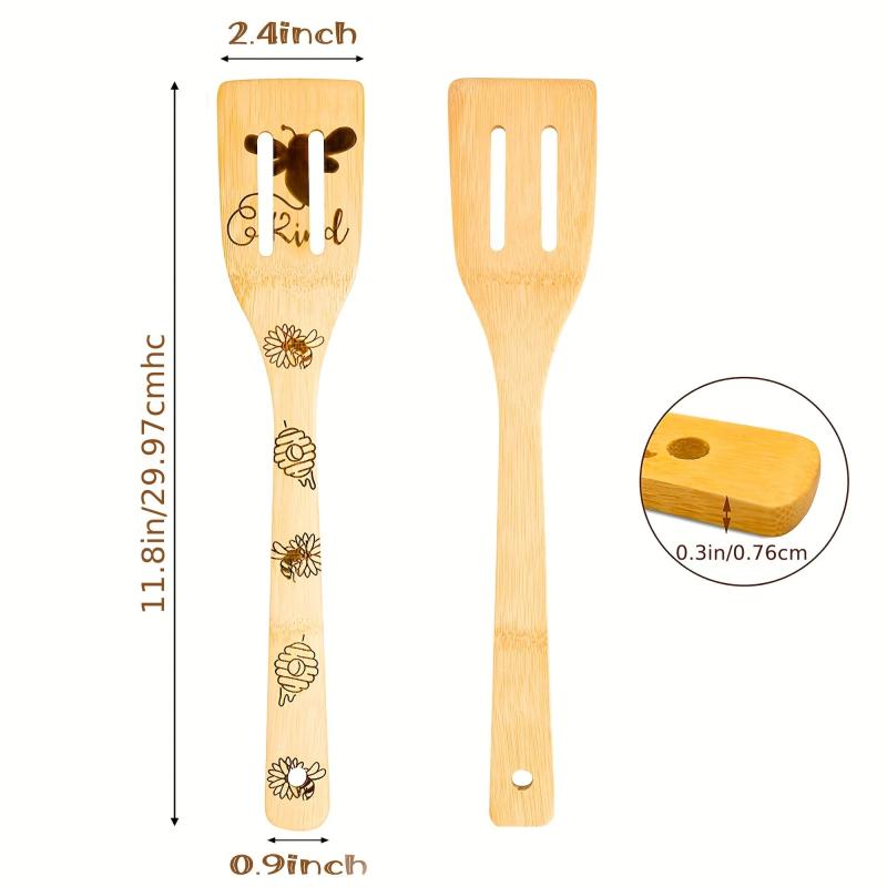 5pcs Non Stick Bee Theme Wooden Spoons and Spatula Set for Cooking and Baking