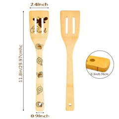 5pcs Non Stick Bee Theme Wooden Spoons and Spatula Set for Cooking and Baking