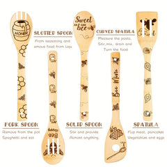 5pcs Non Stick Bee Theme Wooden Spoons and Spatula Set for Cooking and Baking